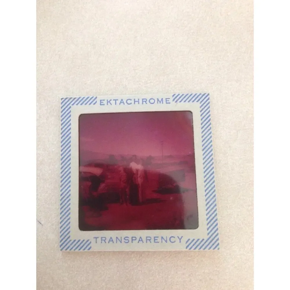 Vtg 1950s Family Vacation Car Trailer Portrait Ektachrome Photograph Color Slide